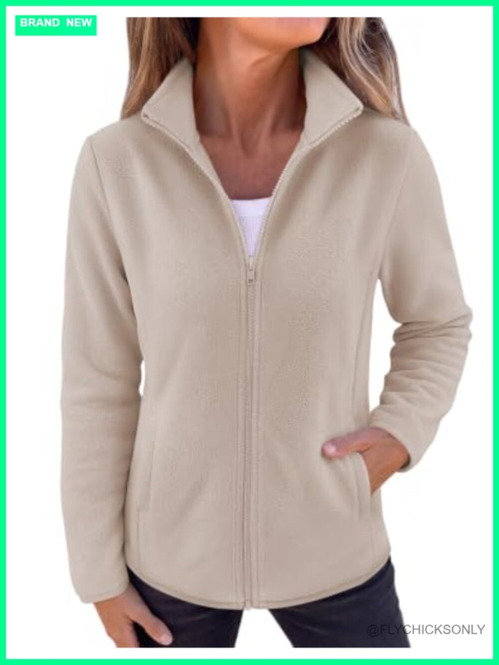 Womens Lightweight Fleece Zip Up Jacket Stand Collar Pockets Fall Outwear